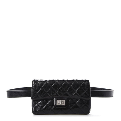 Chanel Glazed Calfskin Quilted 2.55 Reissue Flap Belt Bag Clutch 85 34 Black 1 of 10