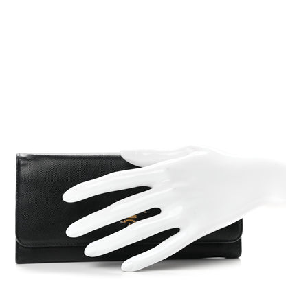 Prada Saffiano Metal Continental Flap Wallet Black 2 of 7