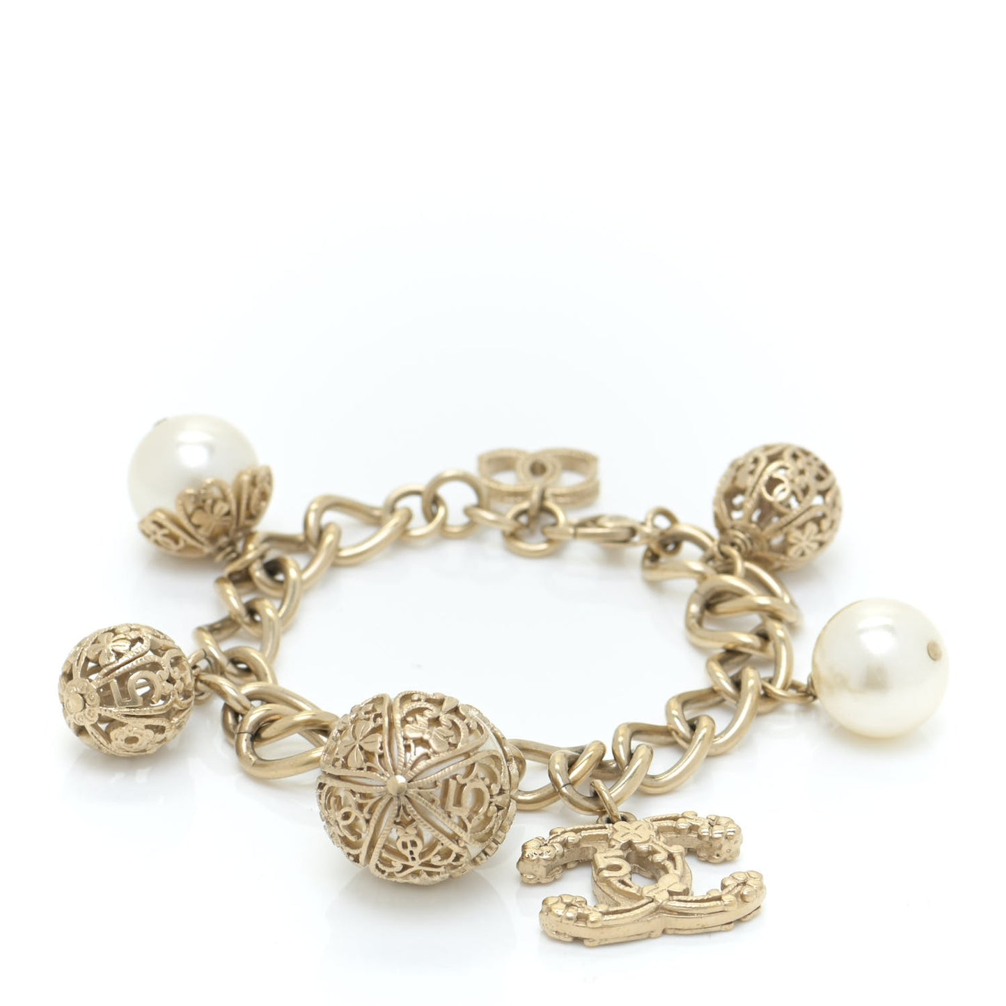 Pearl Crystal CC Bracelet Gold