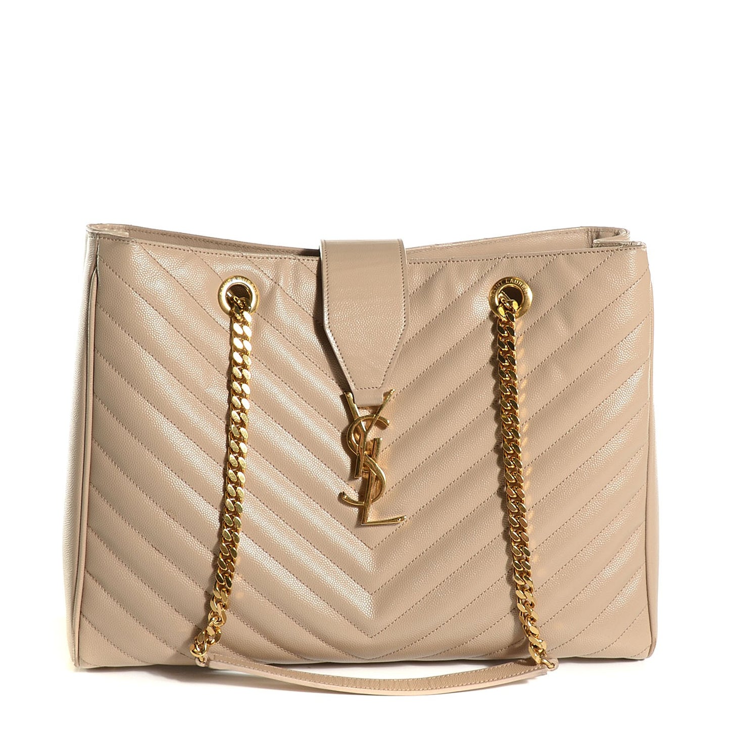 Grain De Poudre Matelasse Chevron Monogram Shopping Bag Dark Beige