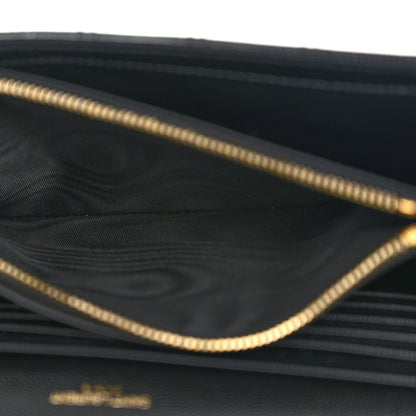 Saint Laurent Grain De Poudre Mixed Matelasse Triquilt Monogram Chain Wallet Black 6 of 11