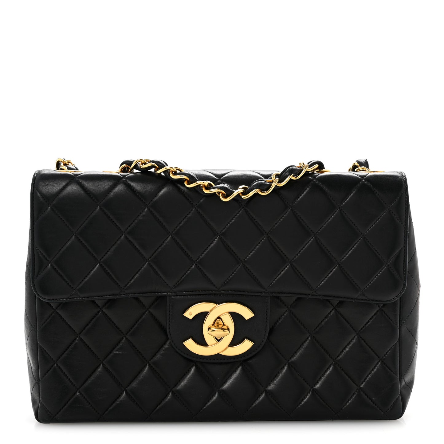 Lambskin Quilted XL Jumbo Single Flap Black