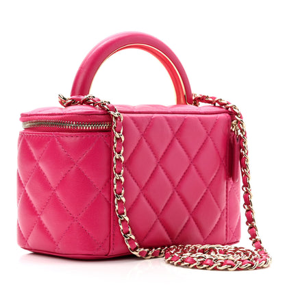 Chanel Lambskin Quilted Small Top Handle Vanity Case With Chain Dark Pink 3 of 11