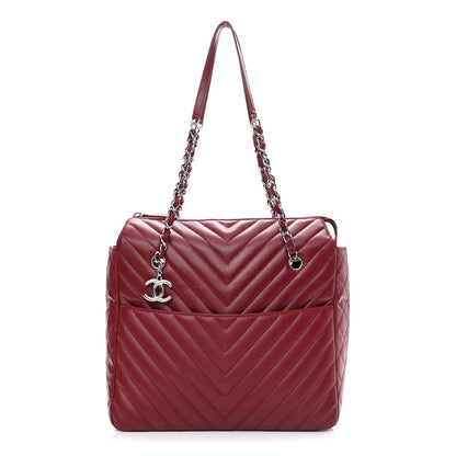 Chanel Lambskin Chevron Quilted Shoulder Bag Burgundy 1 of 10