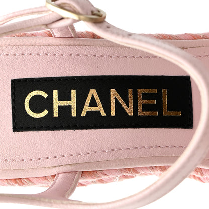 Chanel Lambskin Grosgrain CC Espadrilles Wedges 35 Pink Black 8 of 10