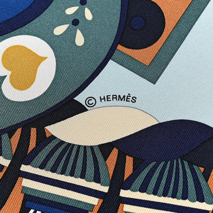 Hermes Silk Haute Parure Scarf 90 Bleu Jean Beige Dore Ciel 3 of 3