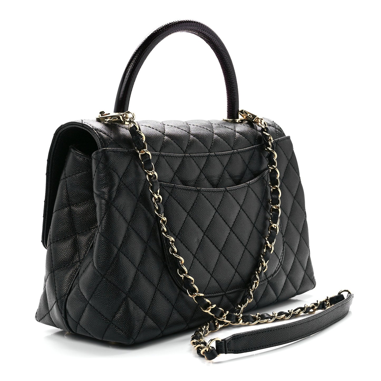 Caviar Lizard Embossed Quilted Small Coco Handle Flap Black