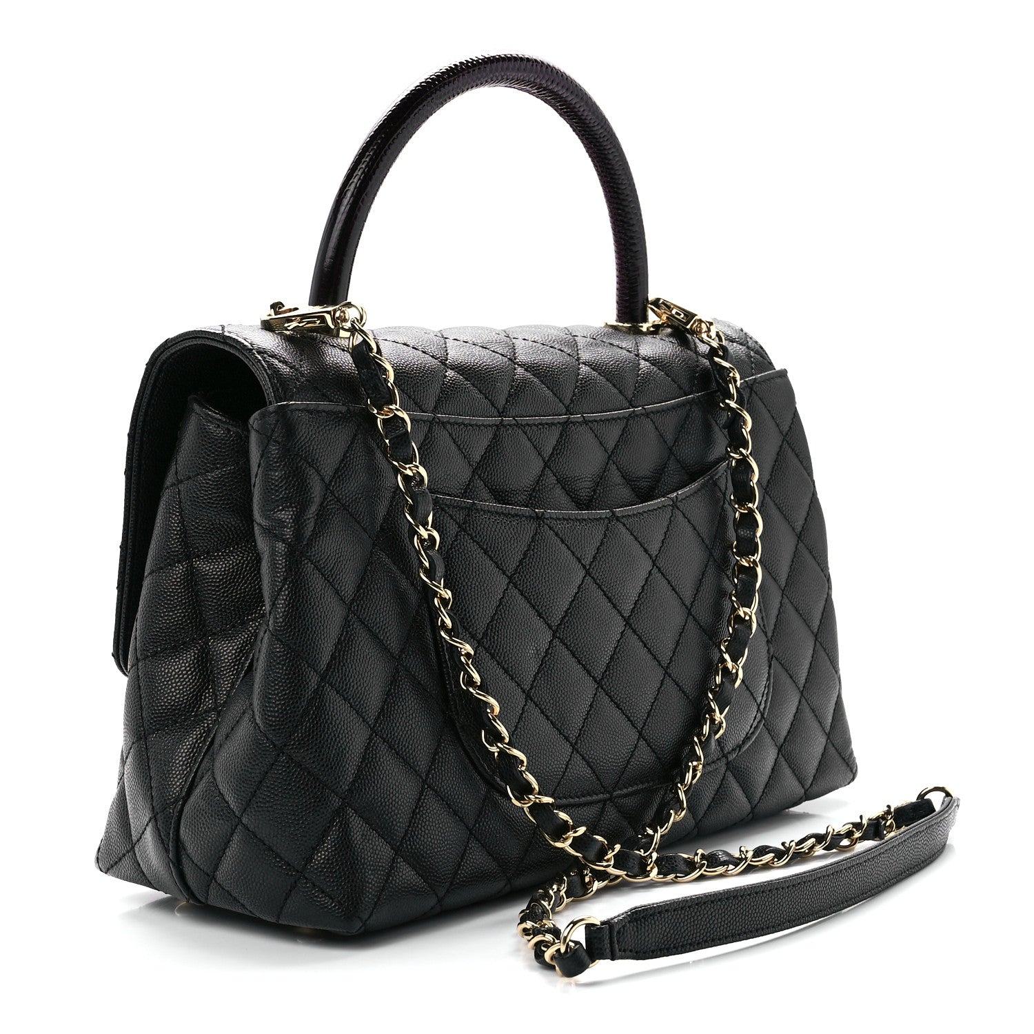 Chanel Caviar Lizard Embossed Quilted Small Coco Handle Flap Black 3 of 12