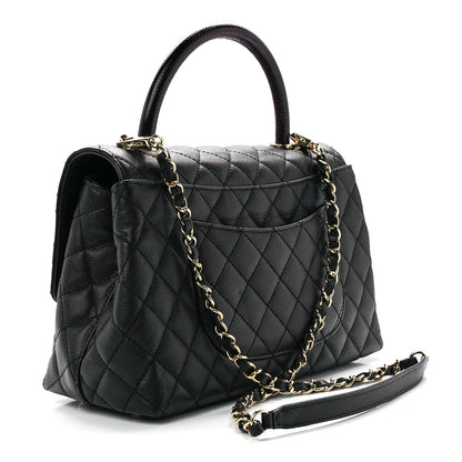 Chanel Caviar Lizard Embossed Quilted Small Coco Handle Flap Black 3 of 12