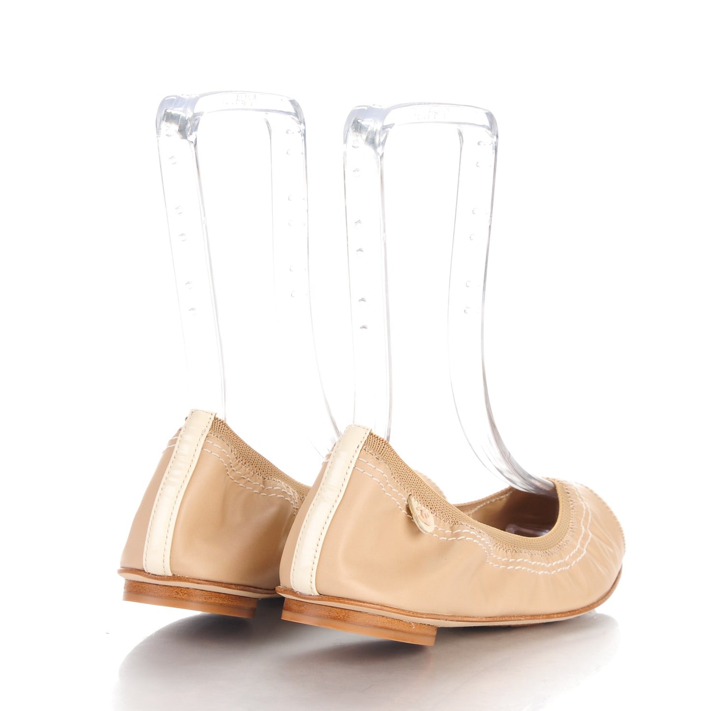 Lambskin Patent CC Elastic Cap Toe Ballerina Flats 37.5 Light Beige