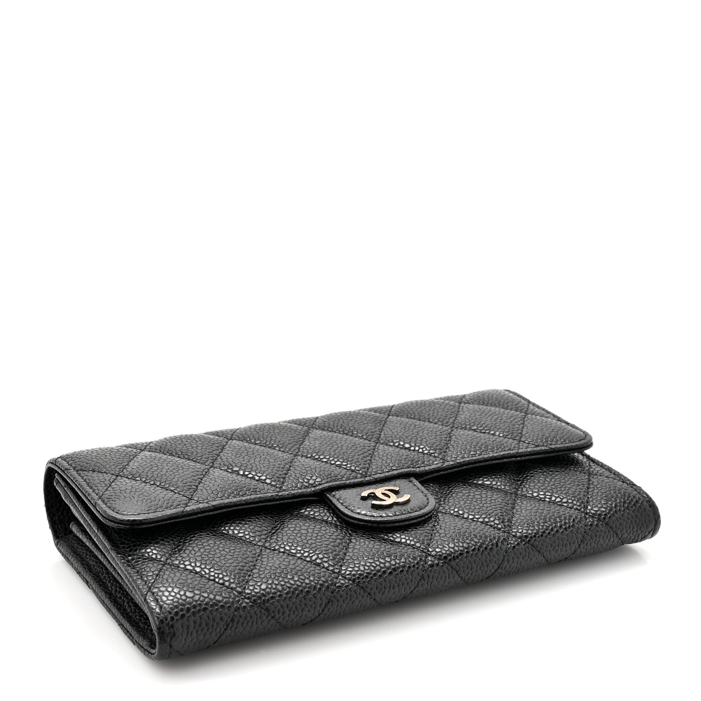 Caviar Quilted Large Gusset Flap Wallet Black