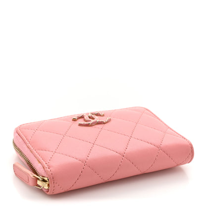 Chanel Lambskin Enamel Quilted Zip Around Coin Purse Wallet Pink 4 of 11