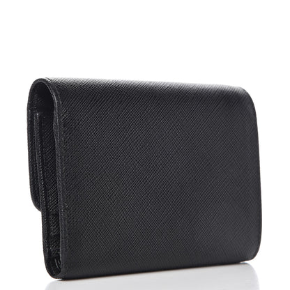 Prada Saffiano Metal Tri-Fold Wallet Black 3 of 6