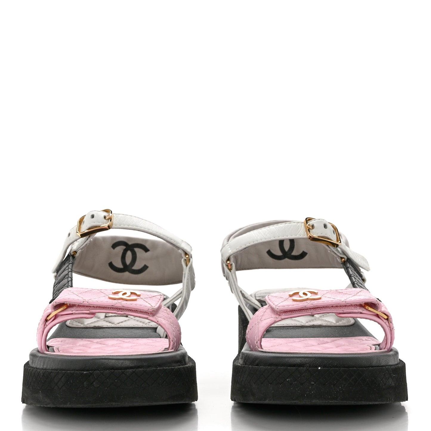 Lambskin Quilted CC Logo Platform Sandals 39 Black White Pink