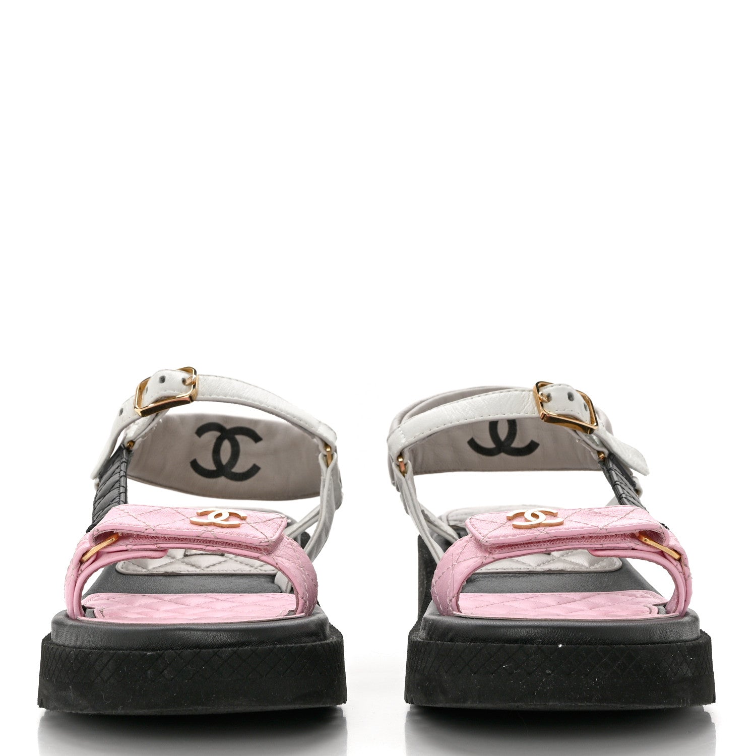 Chanel Lambskin Quilted CC Logo Platform Sandals 39 Black White Pink 2 of 8