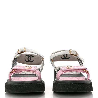 Chanel Lambskin Quilted CC Logo Platform Sandals 39 Black White Pink 2 of 8