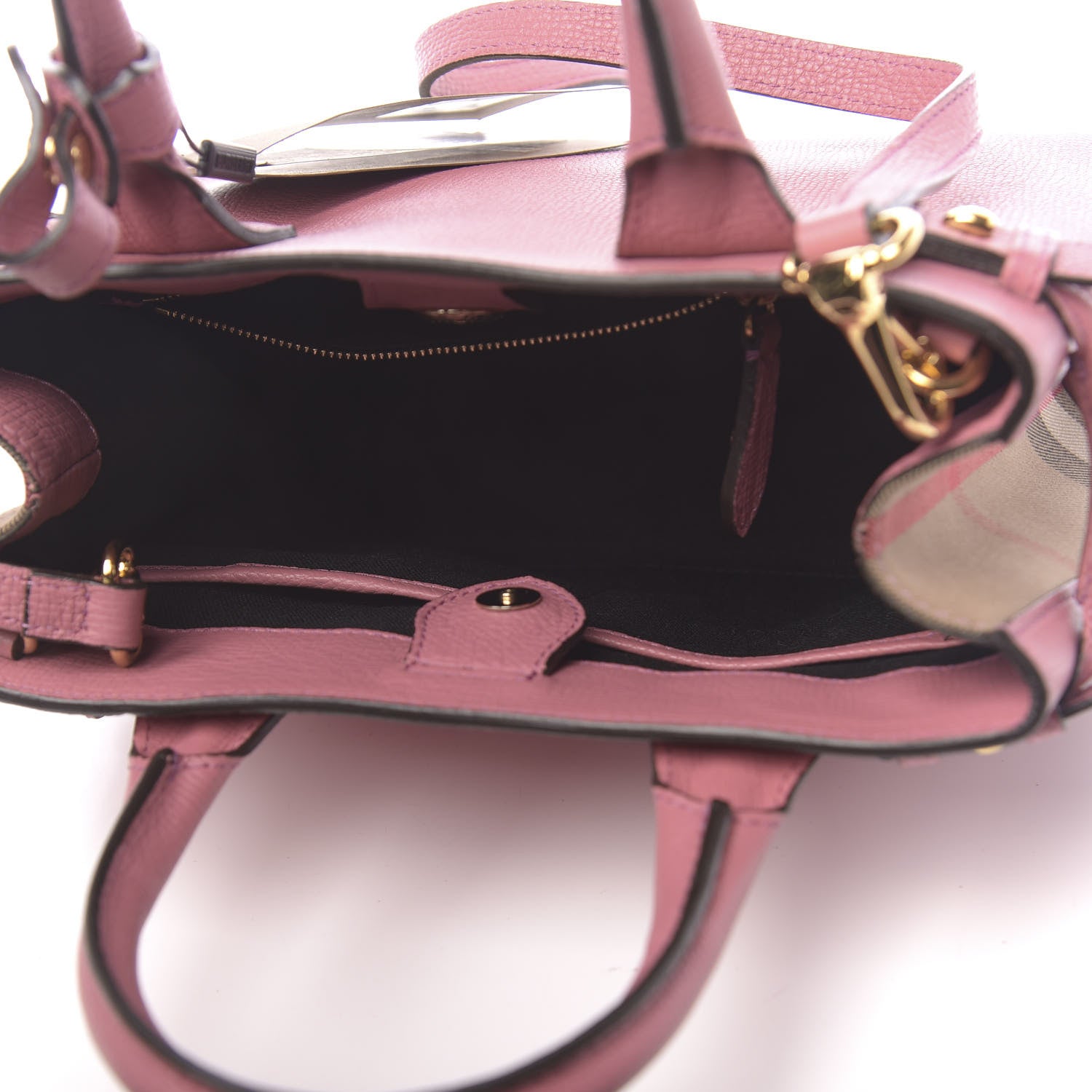 Burberry Grainy Calfskin House Check Small Banner Tote Mauve Pink 5 of 11