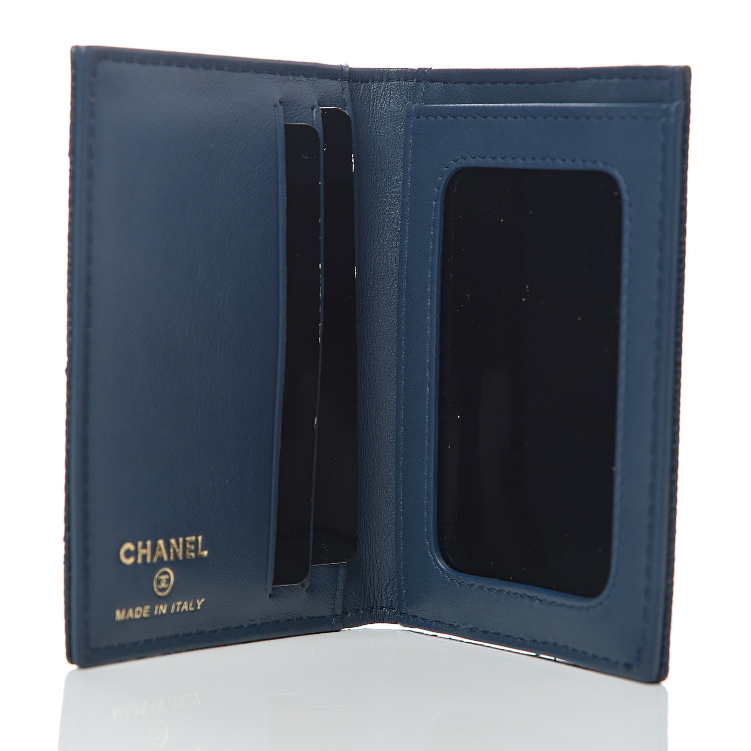 Chanel Metallic Caviar Quilted Card Holder Wallet Dark Blue 5 of 8