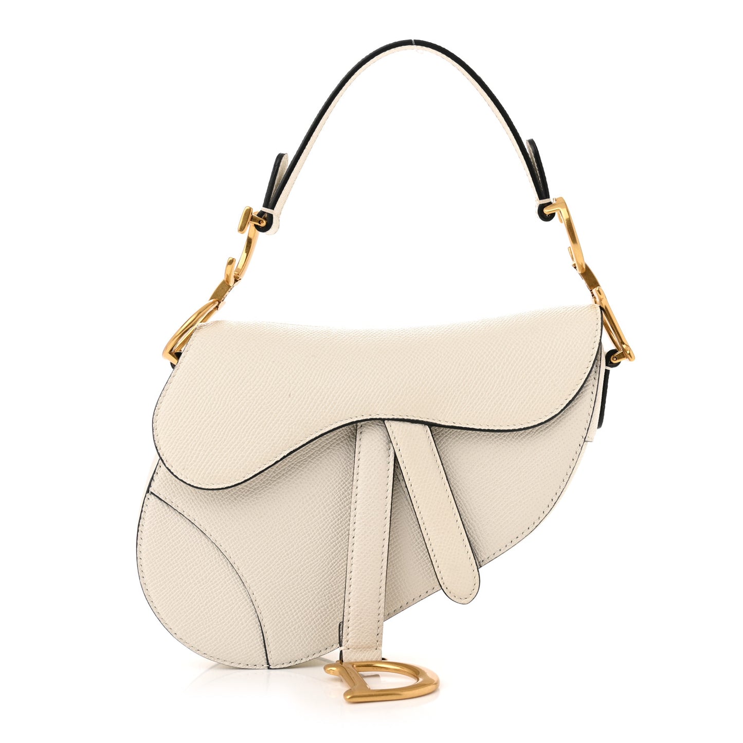 Grained Calfskin Mini Saddle Bag White