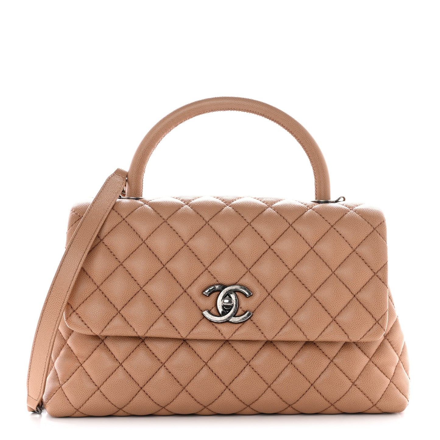 Caviar Quilted Small Coco Handle Flap Brown