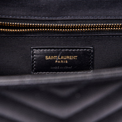 Saint Laurent Grain De Poudre Matelasse Chevron Large Monogram Satchel Black 8 of 12