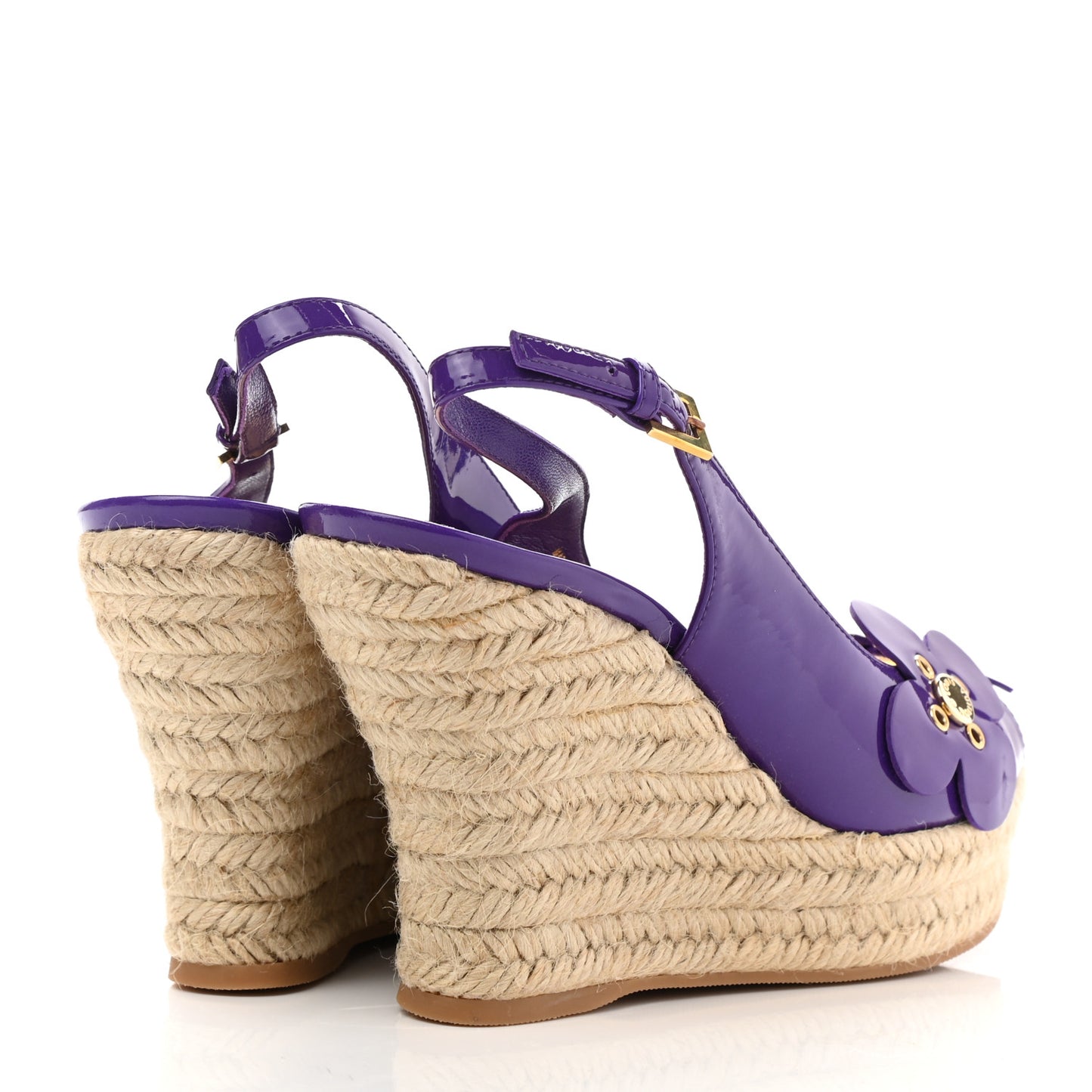 Patent Open Toe Espadrille Wedges 37 Purple