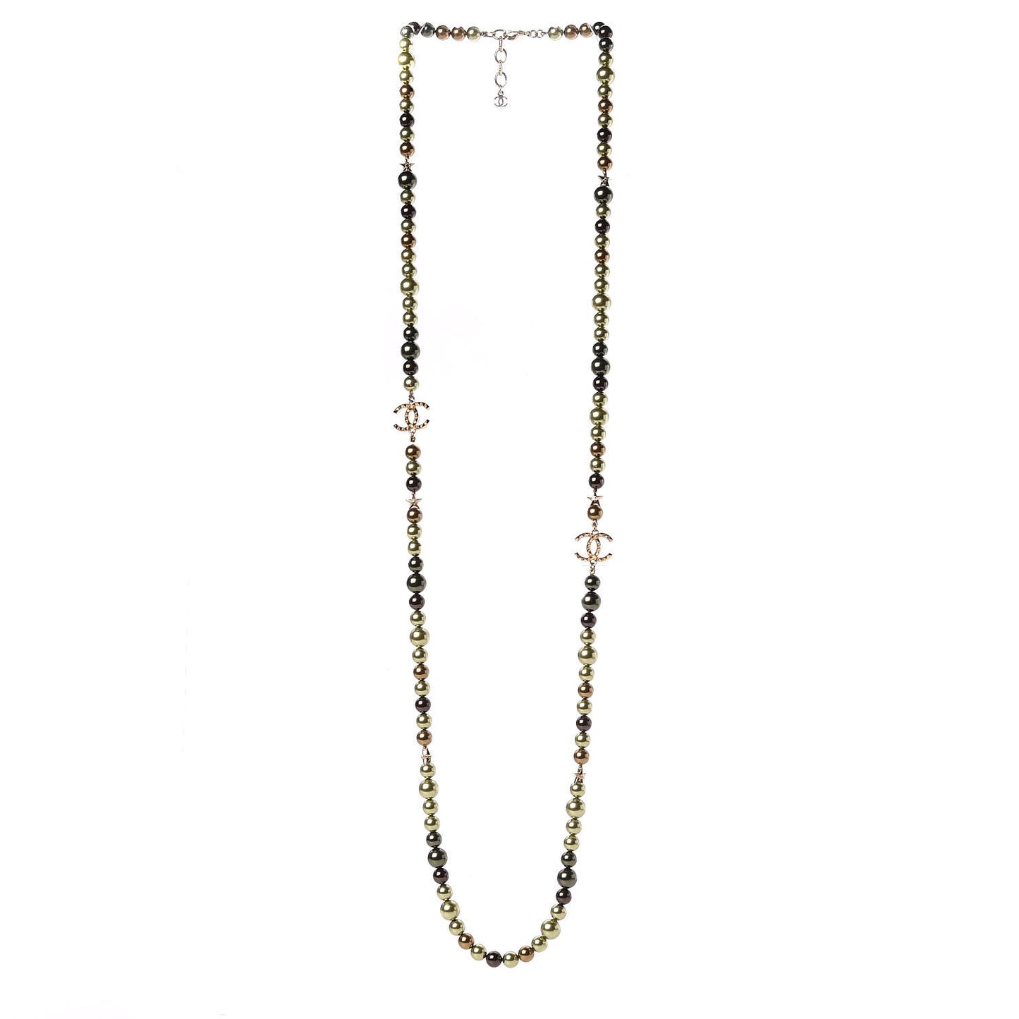 Pearl Star CC Long Necklace Green Gold