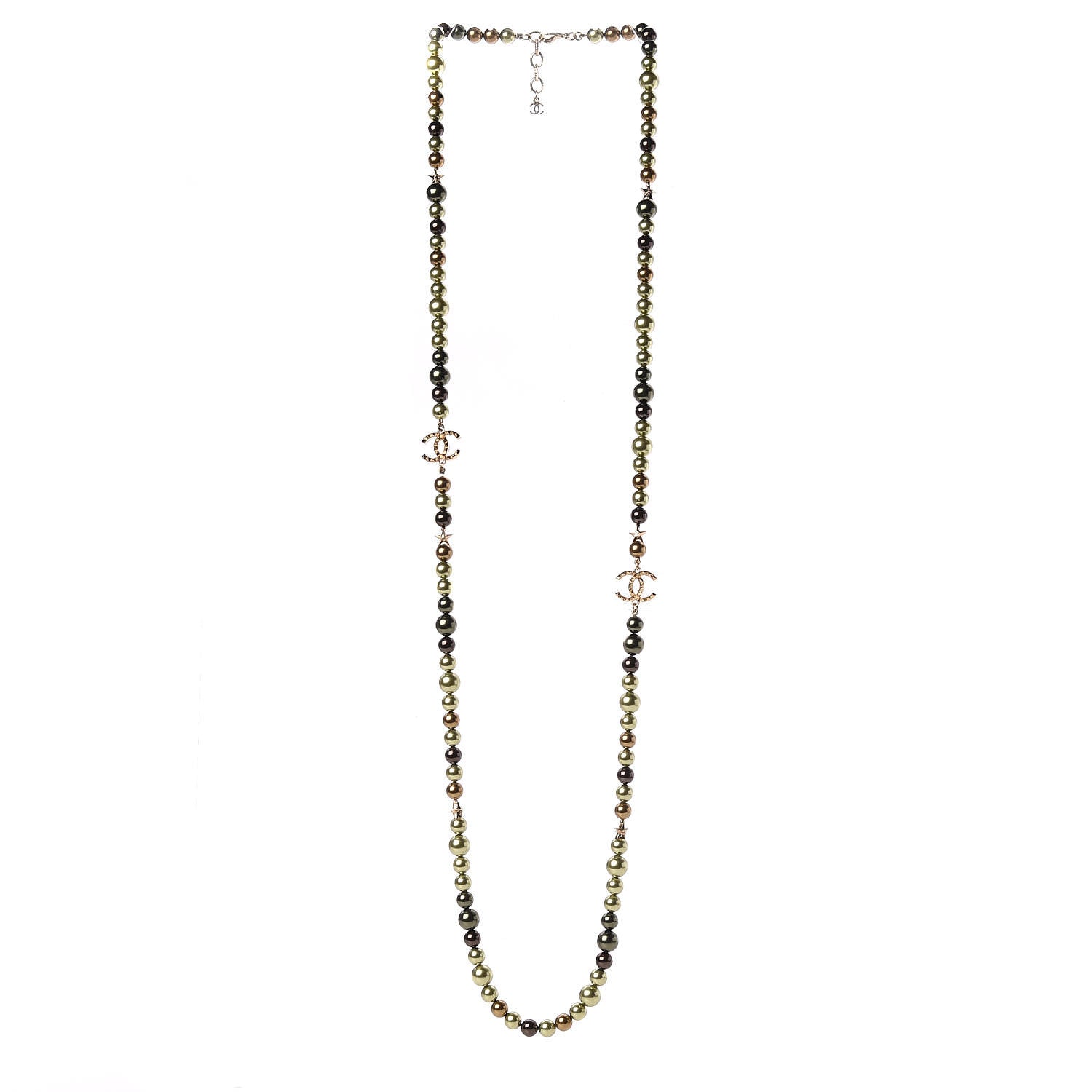 Chanel Pearl Star CC Long Necklace Green Gold 3 of 6