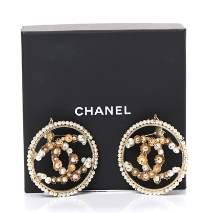 Chanel Pearl CC Drop Hoop Earrings Light Gold 6 of 6