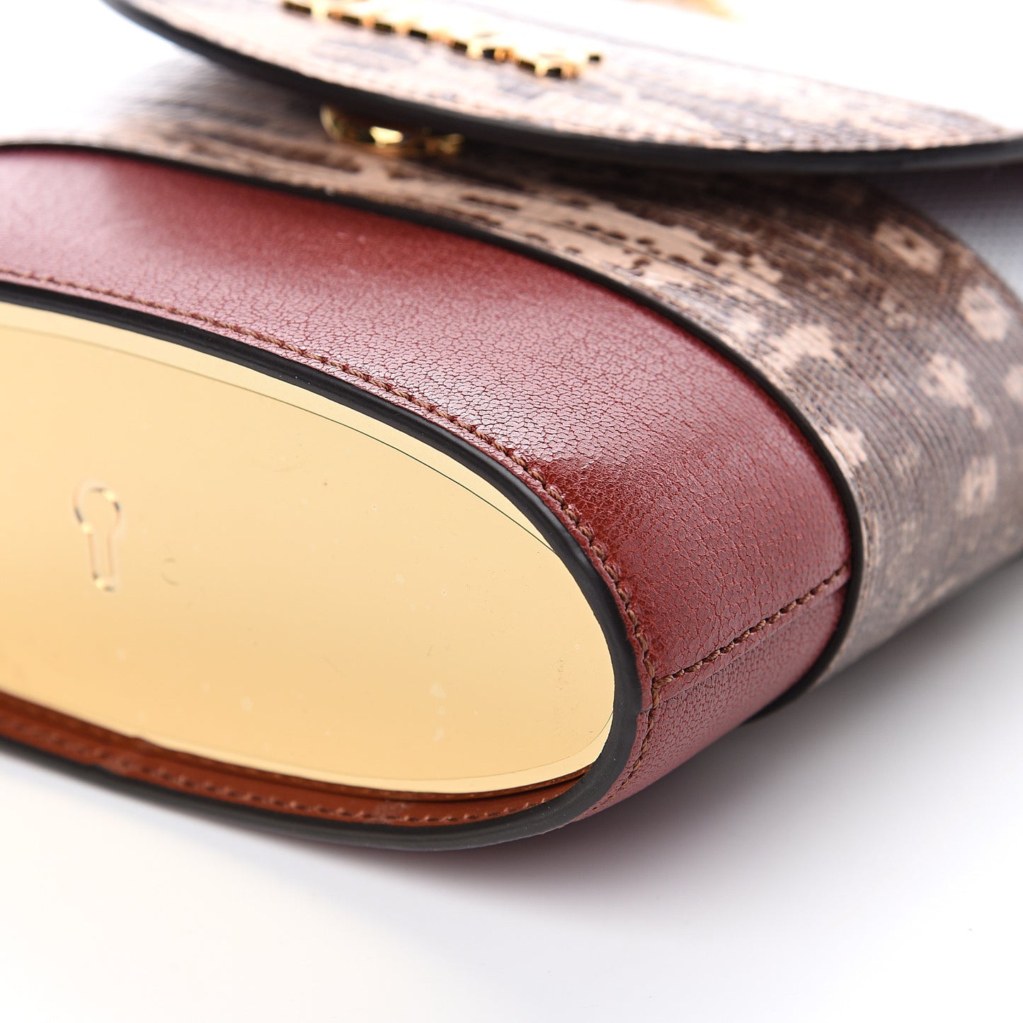 Calfskin Lizard Embossed Small Aby Lock Sepia Brown