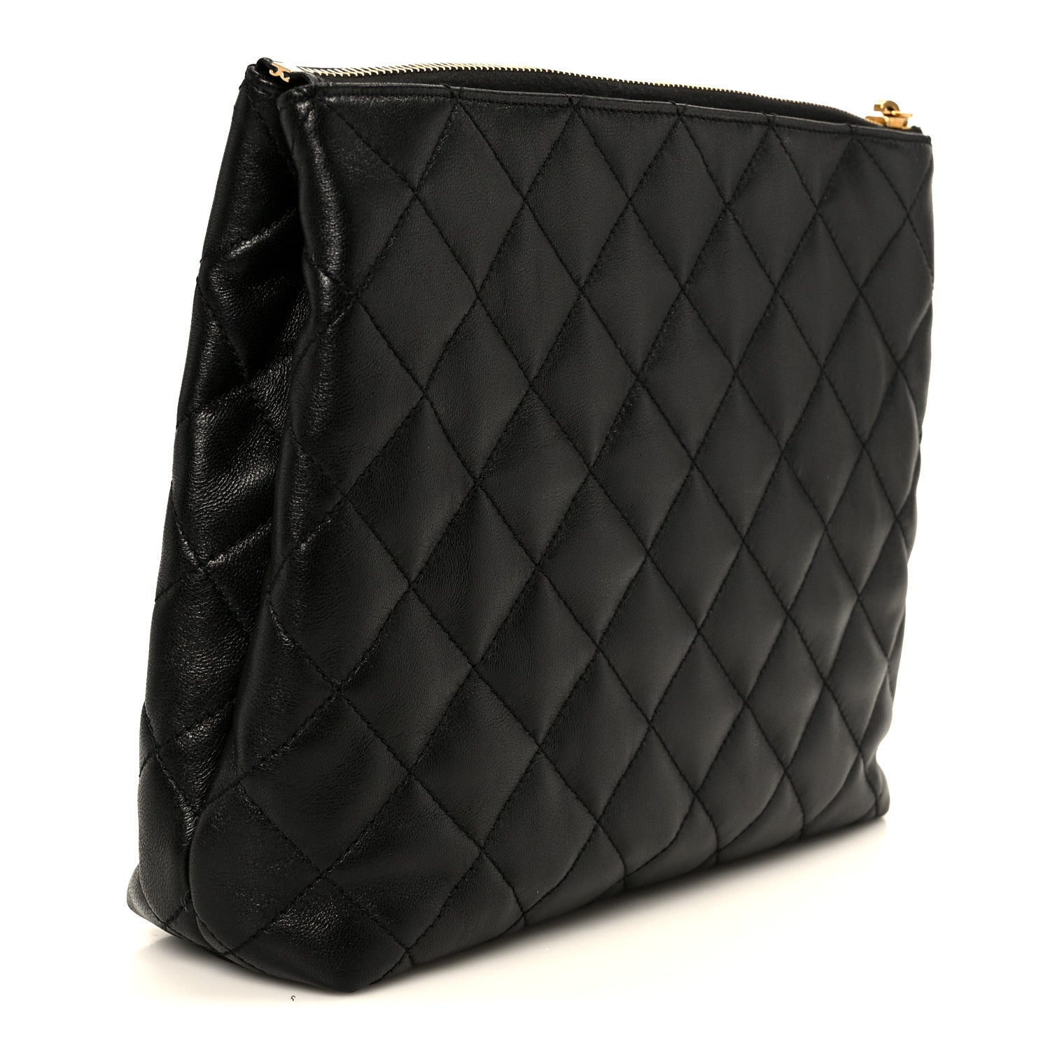 Saint Laurent Lambskin Quilted Cassandre Cosmetic Pouch Black 3 of 11