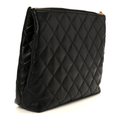 Saint Laurent Lambskin Quilted Cassandre Cosmetic Pouch Black 3 of 11