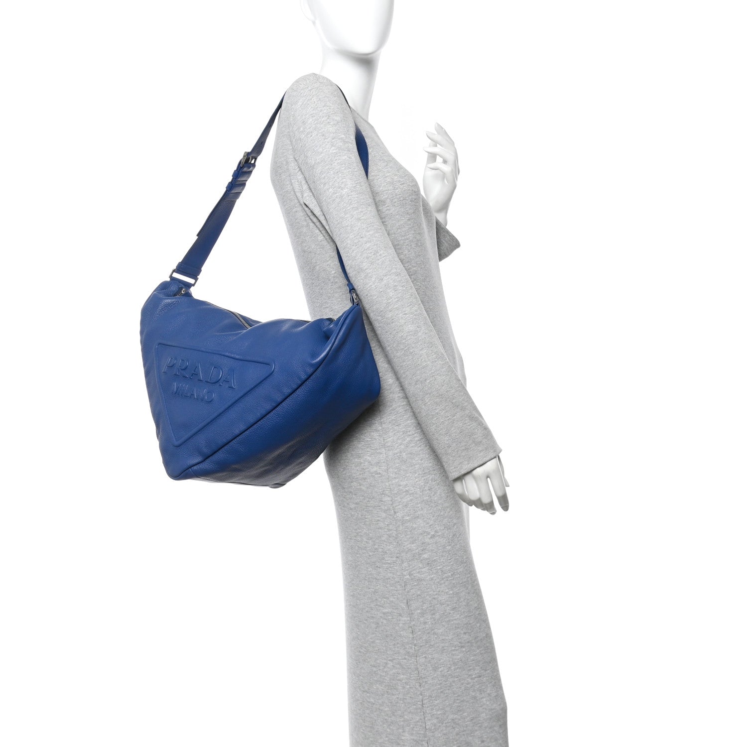 Prada Vitello Daino Triangle Shoulder Bag Blue 2 of 9