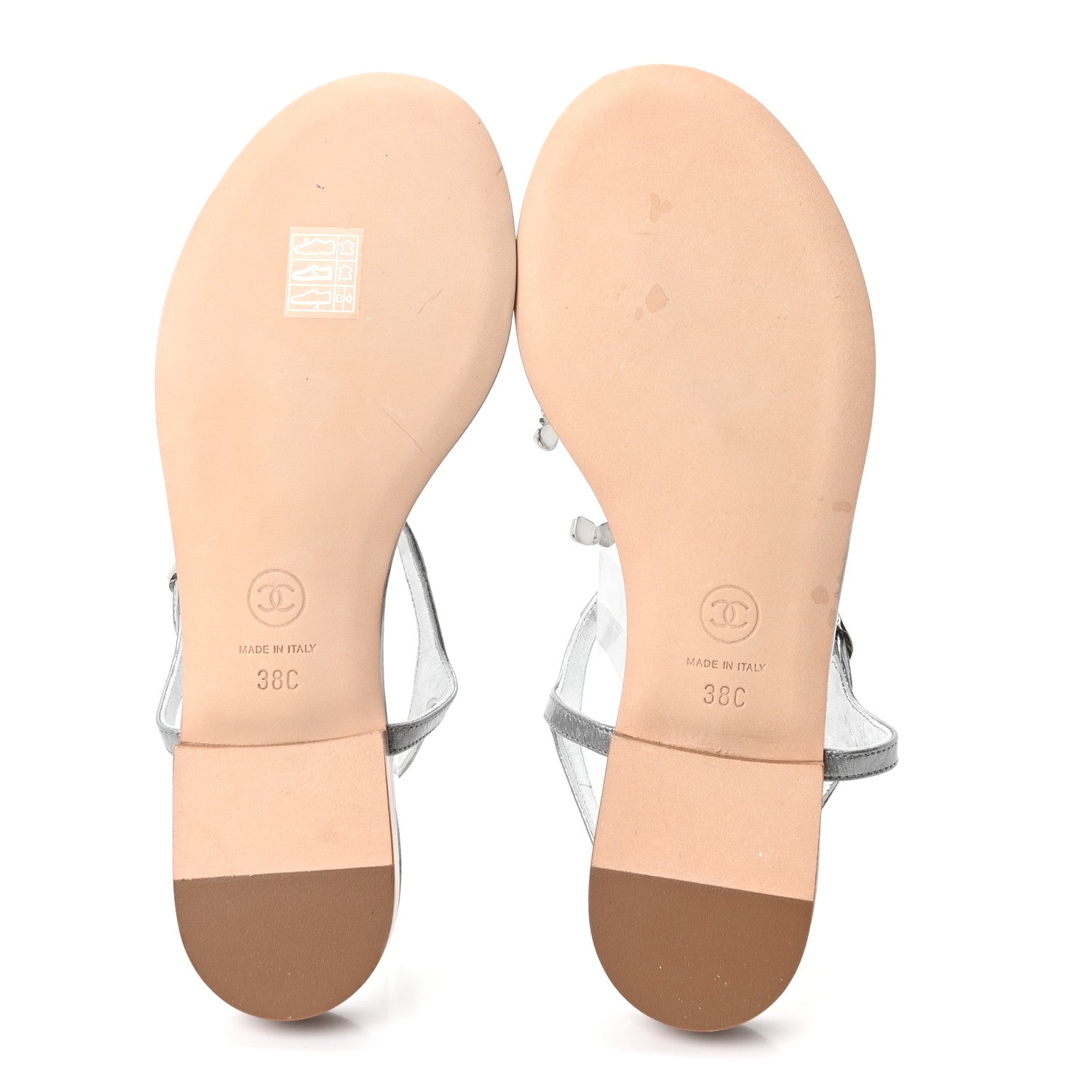 Chanel Metallized Lambskin CC Crystal Thong Sandals 38 Silver 6 of 9
