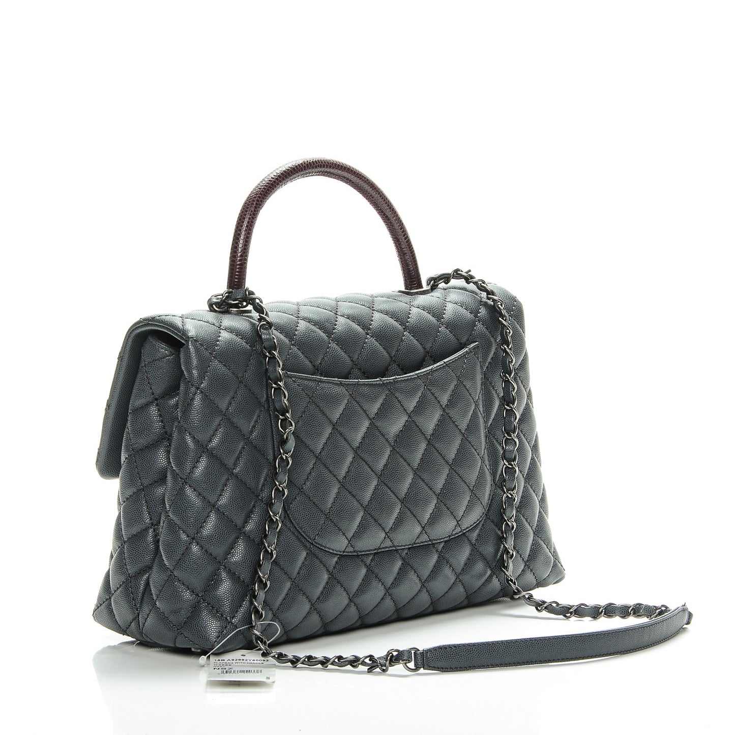 Caviar Lizard Quilted Medium Coco Handle Flap Grey
