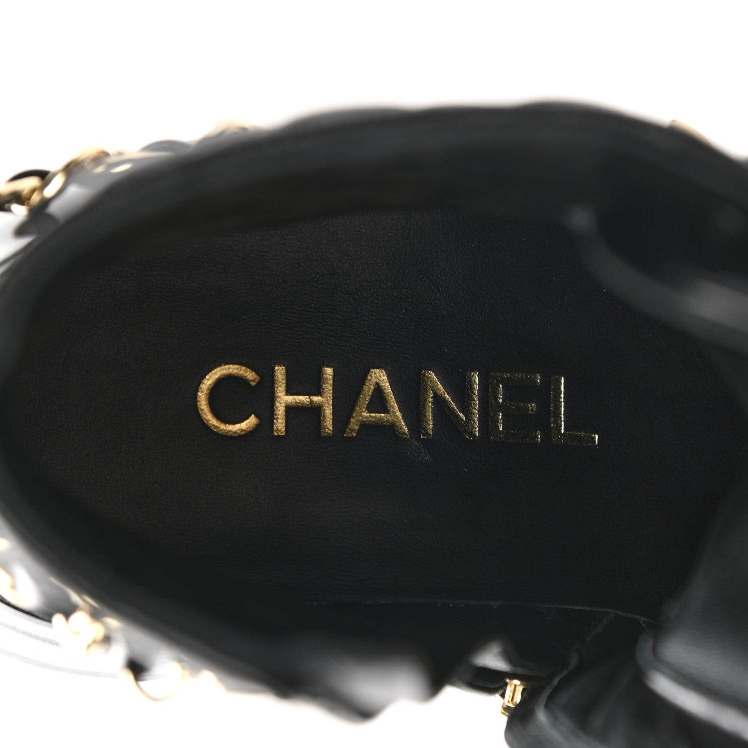 Chanel Shiny Calfskin Patent Quilted Chain Lace Up Combat Boots 38.5 Black 7 of 9