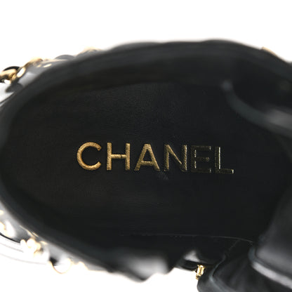 Chanel Shiny Calfskin Patent Quilted Chain Lace Up Combat Boots 38.5 Black 7 of 9