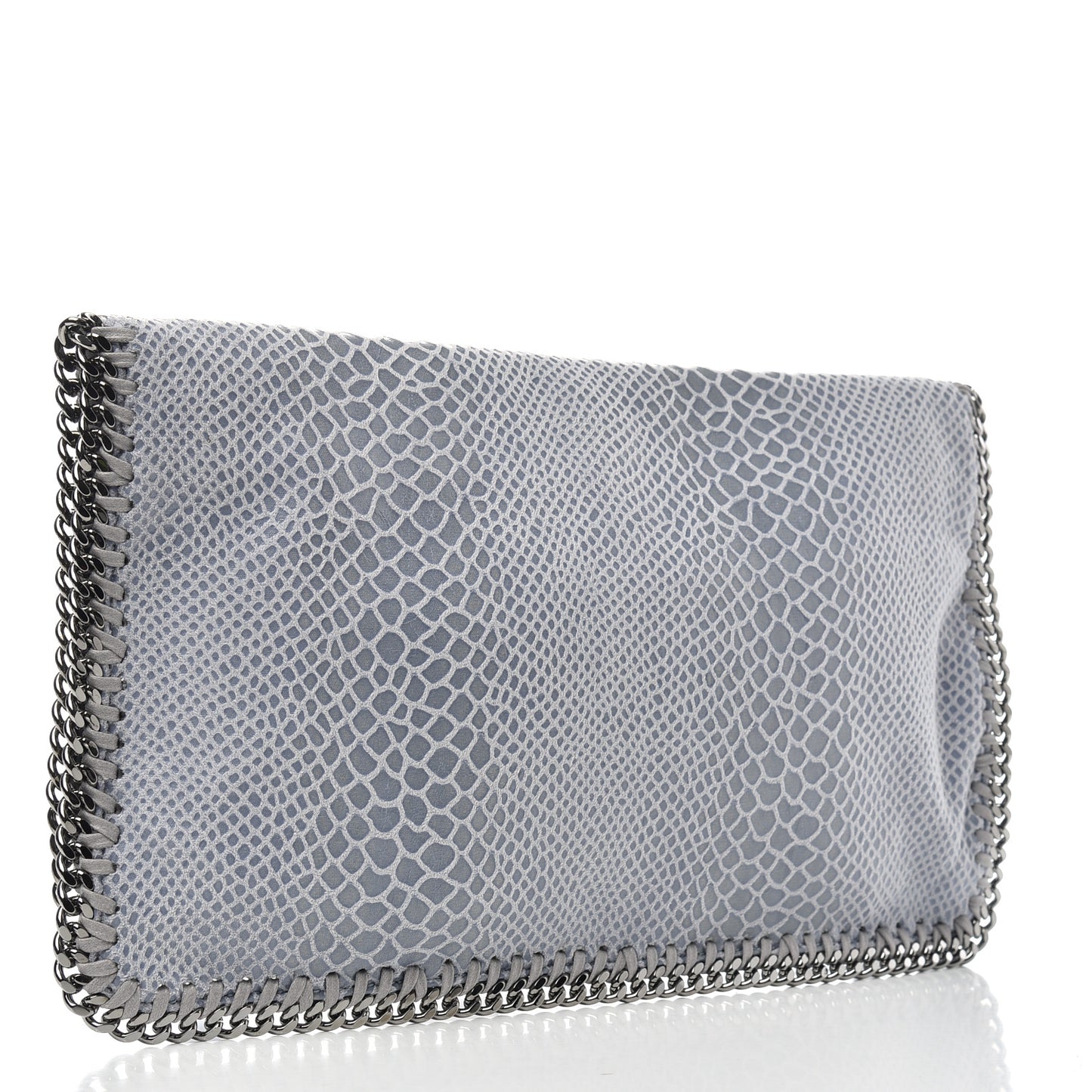 Eco Python Embossed Falabella Fold Over Clutch Light Blue