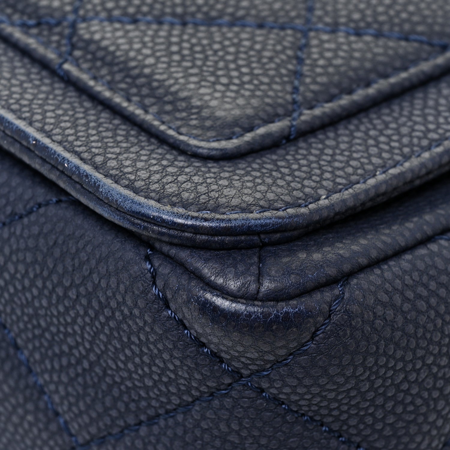 Chanel Washed Caviar Quilted Medium Turn Around Ligne Flap Navy 7 of 17