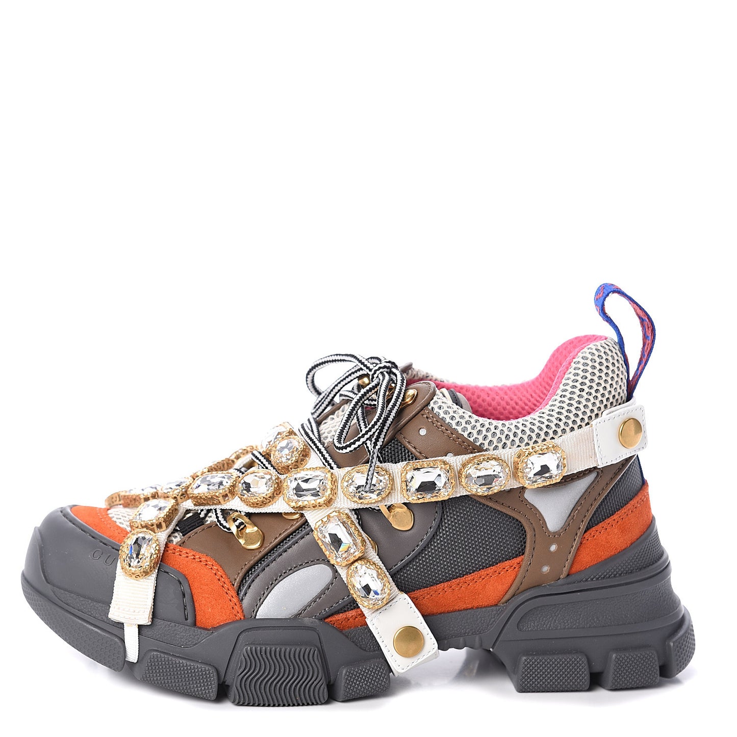 X SEGA Mesh Canvas Calfskin Removable Crystals Womens Flashtrek Sneakers 37.5 White Box Pink Ardesia Loess