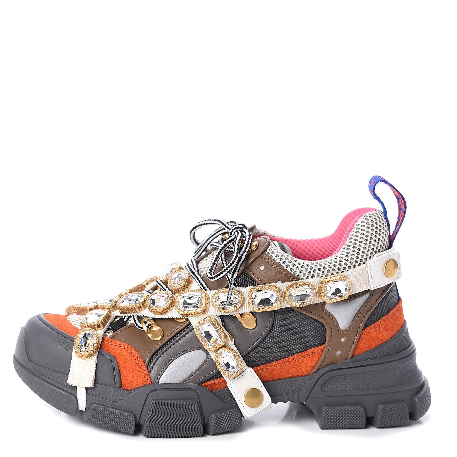 Gucci X SEGA Mesh Canvas Calfskin Removable Crystals Womens Flashtrek Sneakers 37.5 White Box Pink Ardesia Loess 1 of 7