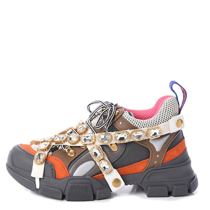 Gucci X SEGA Mesh Canvas Calfskin Removable Crystals Womens Flashtrek Sneakers 37.5 White Box Pink Ardesia Loess 1 of 7