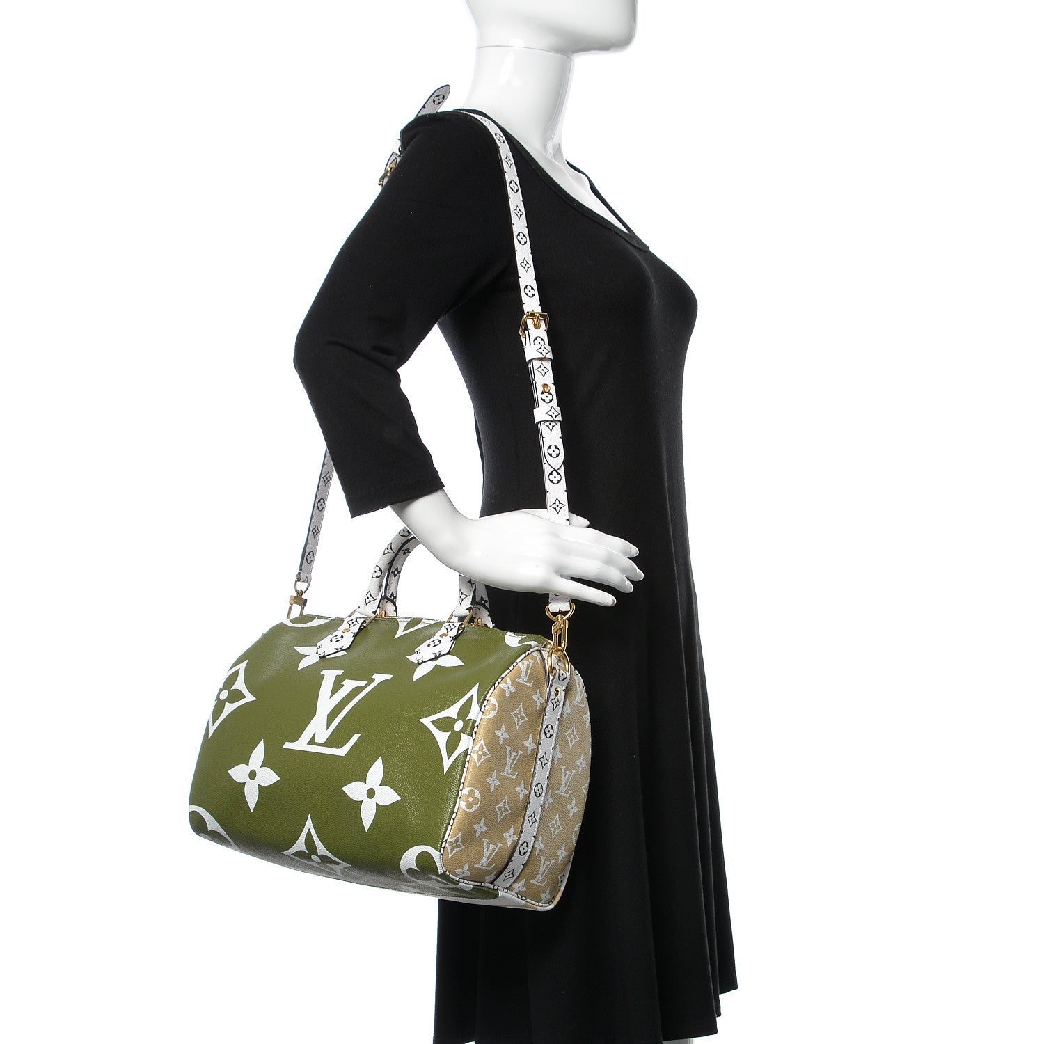 Louis Vuitton Monogram Giant Speedy Bandouliere 30 Kaki Beige 2 of 10