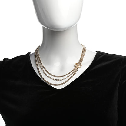 Chanel Baguette Crystal Gripoix Poured Glass CC Multi Strand Chain Necklace Light Gold 2 of 6