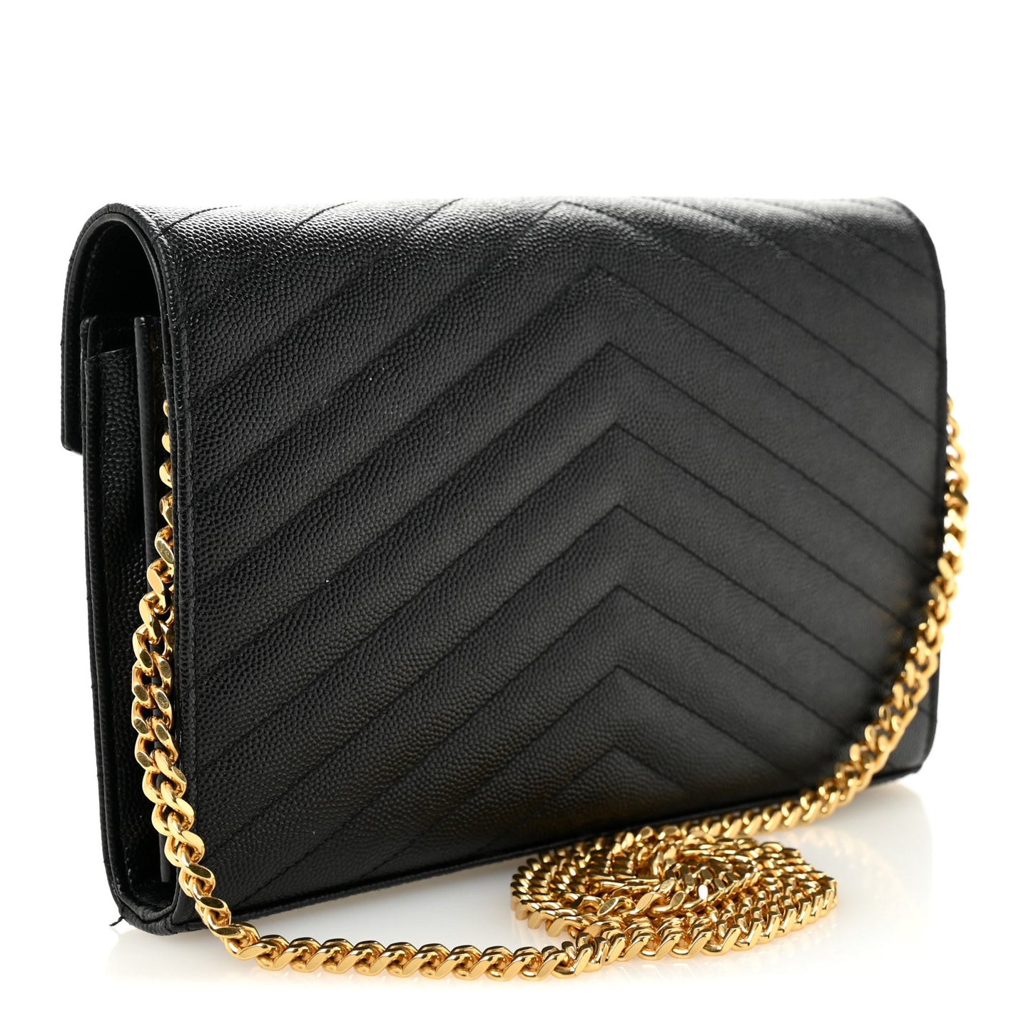 Grain De Poudre Matelasse Chevron Monogram Chain Wallet Black