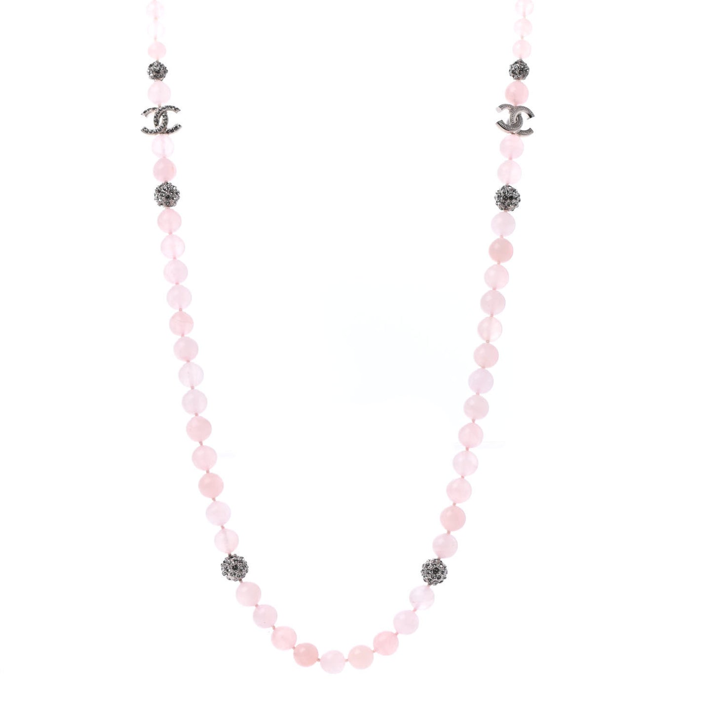 Bead Crystal CC Long Necklace Pink