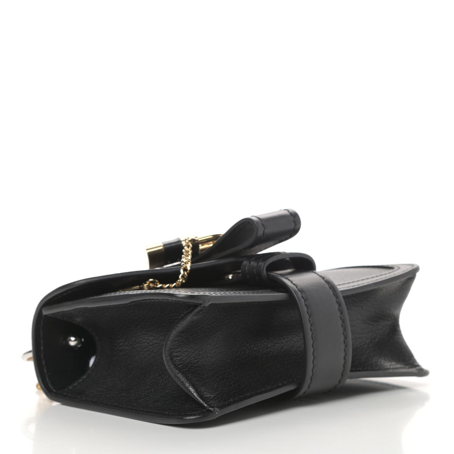 Shiny Goatskin Calfskin Mini Aby Chain Shoulder Bag Black