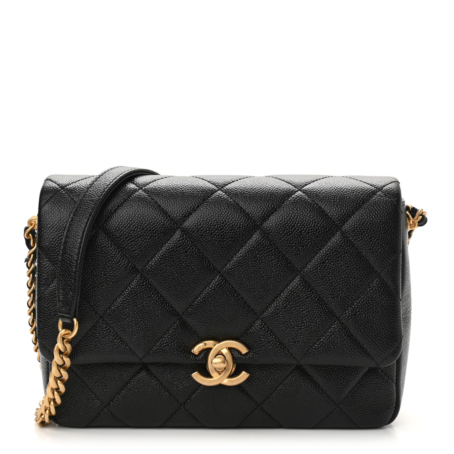 Shiny Caviar Quilted Small Chain Melody Flap Black