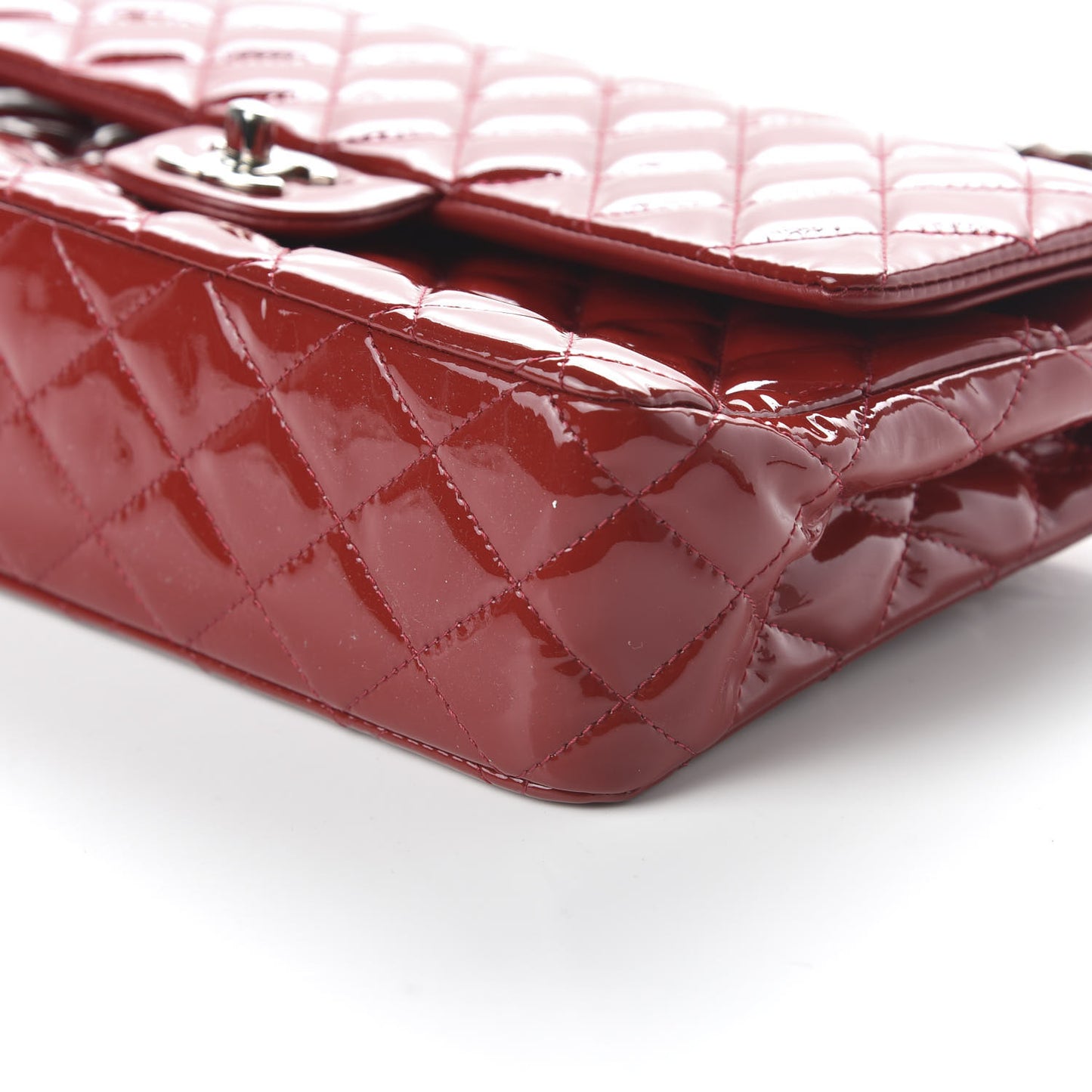 Patent Calfskin Quilted Medium Double Flap Red