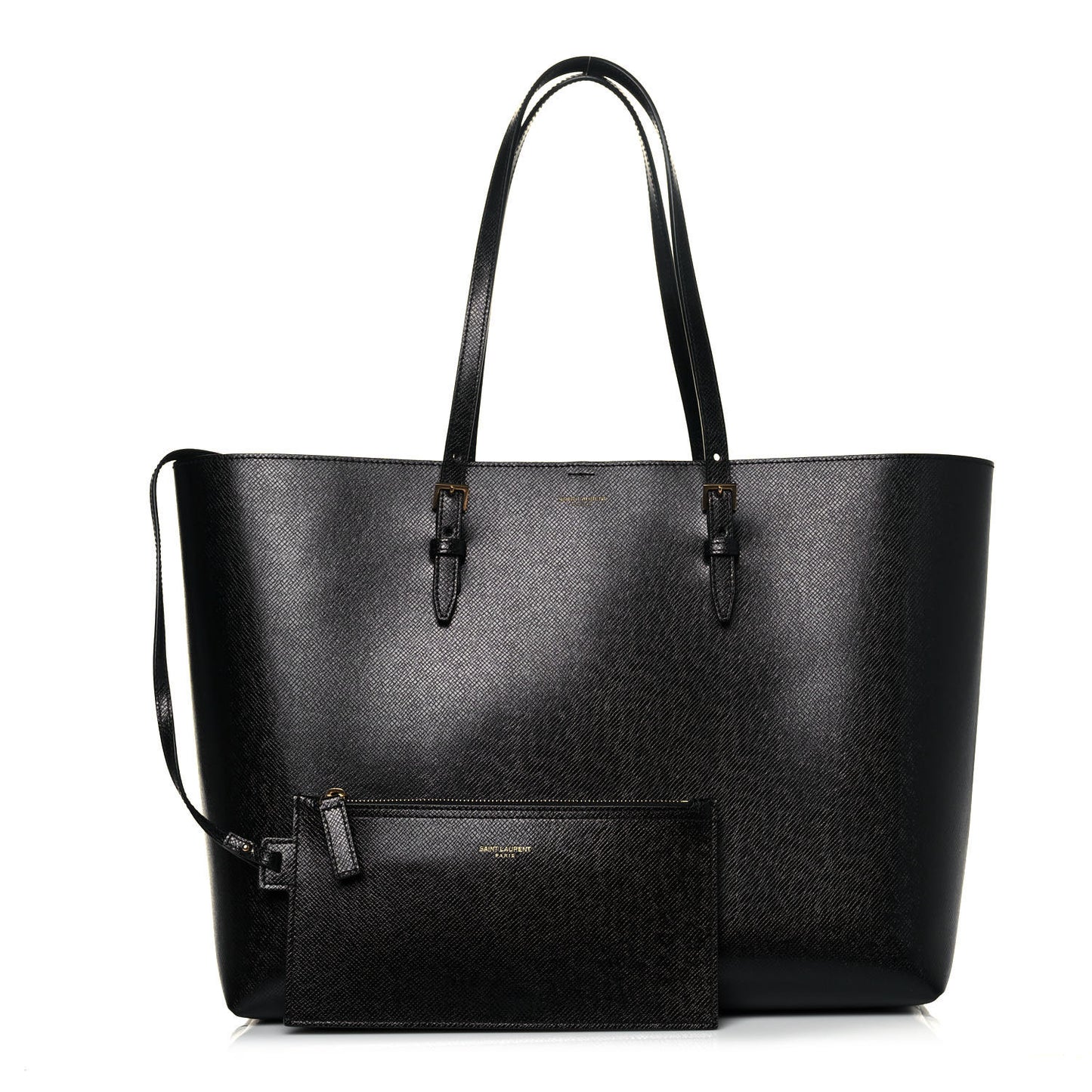 Grained Calfskin E/W Large Shopping Tote Black
